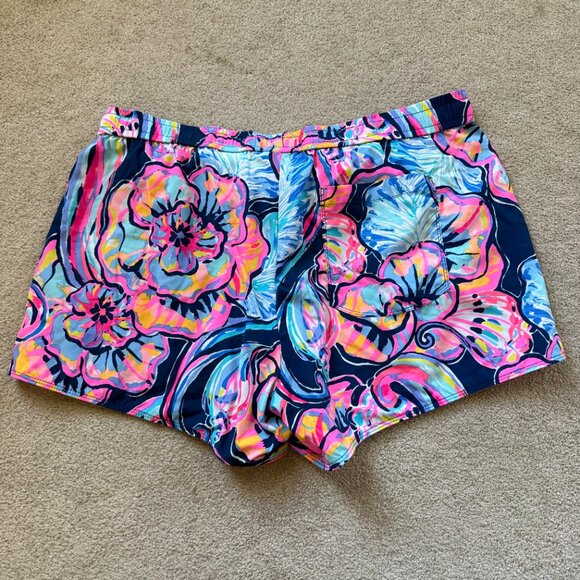 Lilly Pulitzer Nylon Swim Shorts Women's L Beach Flamingo Seashells Pockets - Picture 6 of 9